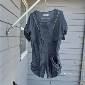 Adidas by Stella McCartney Charcoal Gray Short Romper with Zippers